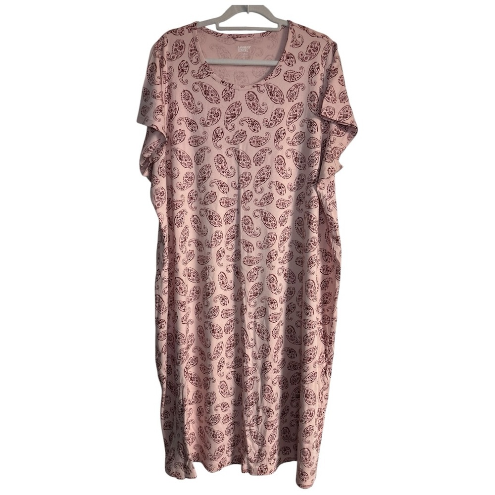 Lands End Blush Pink Paisley Short Sleeve Maxi Dress Size 3X 100% Cotton flaw*